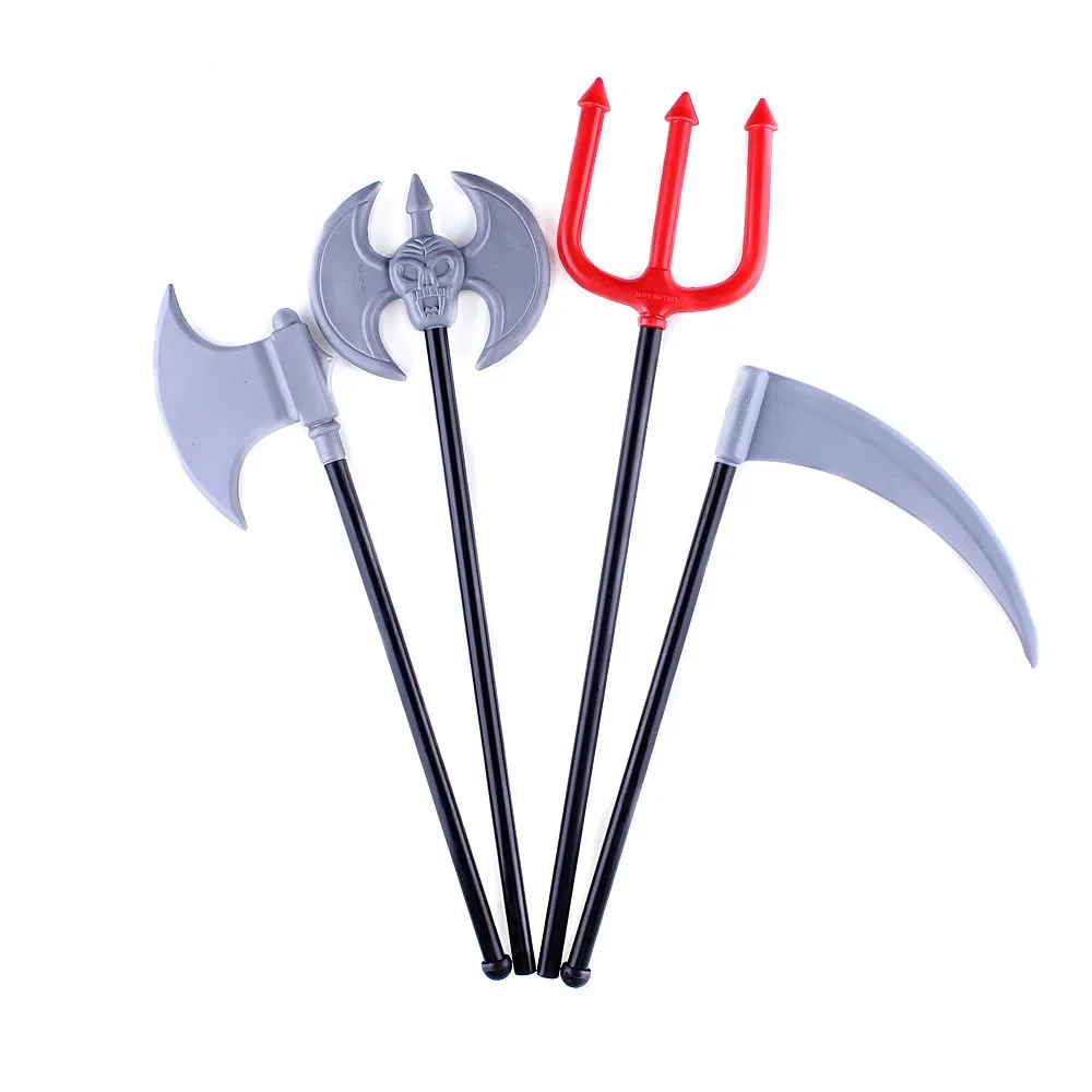 12Pcs  Weapons Props Plastic Double Sided Axe Red Fork  Devil Props Trick Joke  for Party Supplies Costume