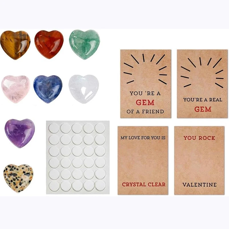 12/ 24 Pack Valentines Cards with Heart-Shape Crystal Stones,Valentines Day Gifts for Kids Toddlers Class School Party Favor