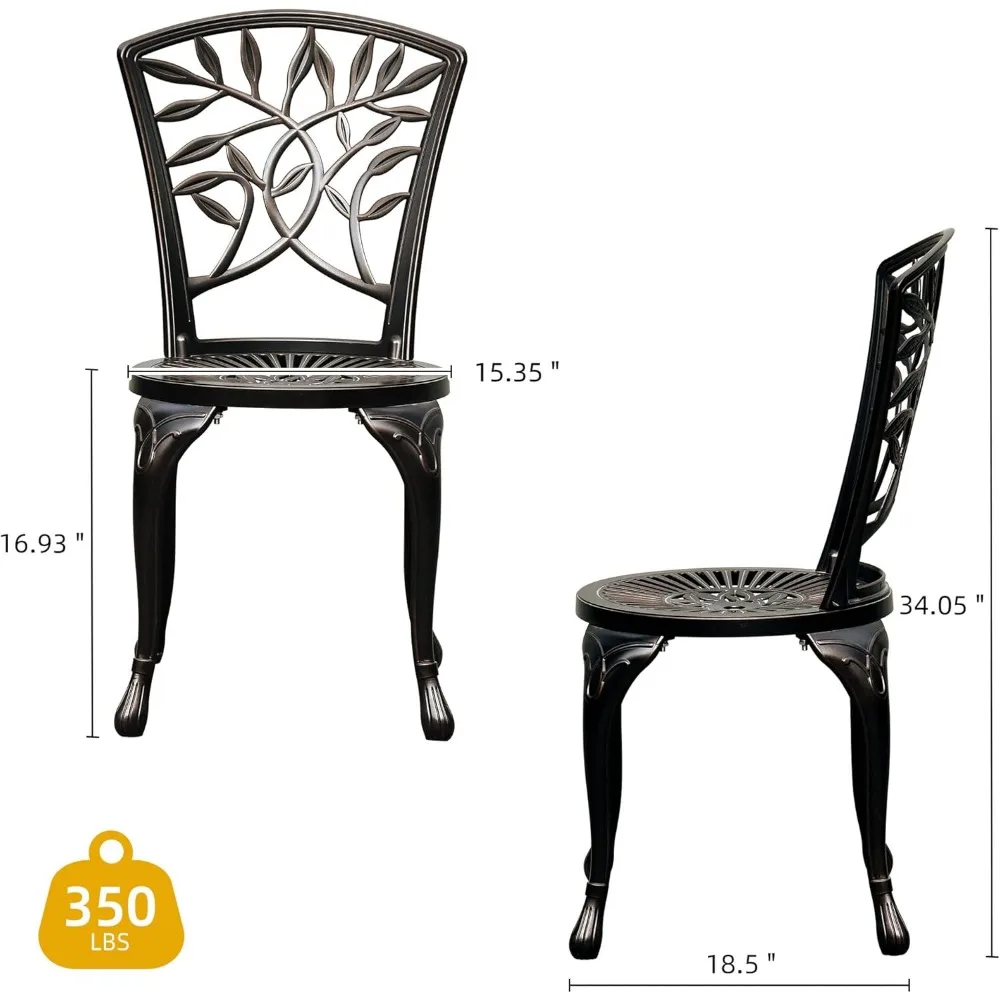 Outdoor Cast Aluminum Outdoor Chairs Set of 2, All-Weather Patio Dining Chair with Adjustable Feet for Balcony, Backyard