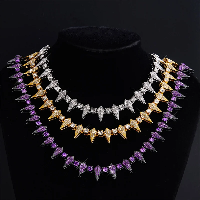 

Модная фиолетовая цирконовая теннисная цепочка с шипами в стиле хип-хоп, цепочка с кристаллами пантеры, ожерелье для мужчин, вечерние ювелирные изделия, падение
