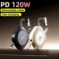 PD 120W Type C to Type C Retractable Cable Fast Charge Data Cable With USB OTG Adapter For IPhone 16 Samsung Quick Charge Cable