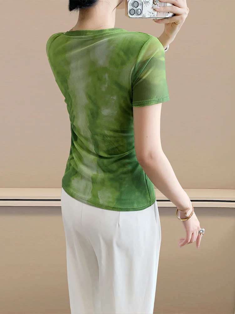 Sommer Neue Faion Street Sle Slim Fit Eis Seide Me T-shirt frauen ort Sve Gedruckt Vielseitig Abnehmen Trendy Top