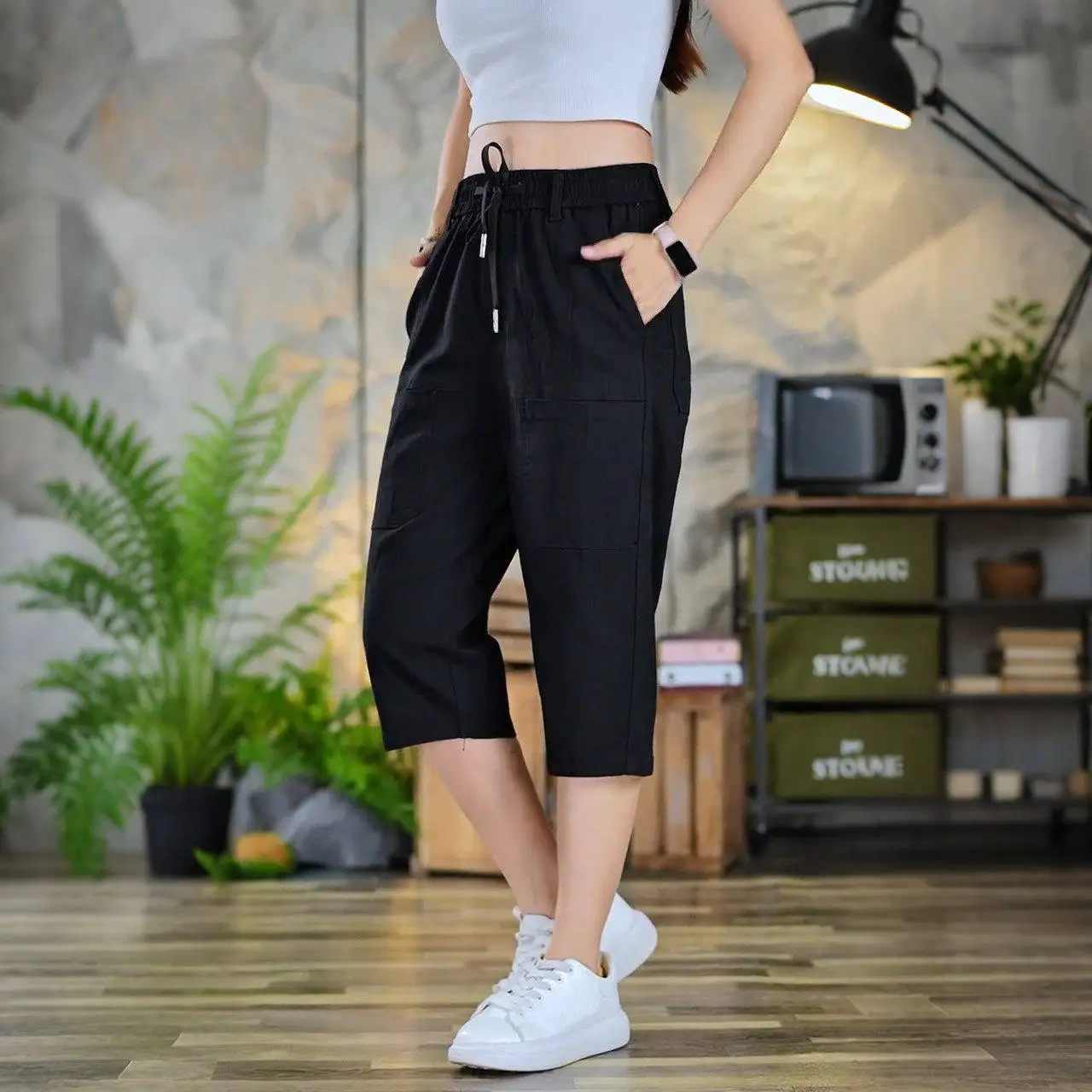 Ice Silk Women's Shorts Summer Thin Breathable Cool Loose Casual Pants Seven Parts Quick Dry Straight Leg Pants Natural Waist