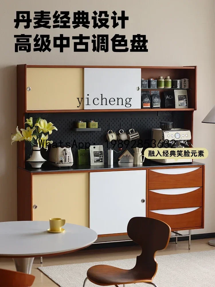 خزانة جانبية لتناول الطعام من الخشب الصلب، تخزين قديم متكامل مقابل خزانة مطعم الحائط، خزانة شاي منزلية بسيطة #4