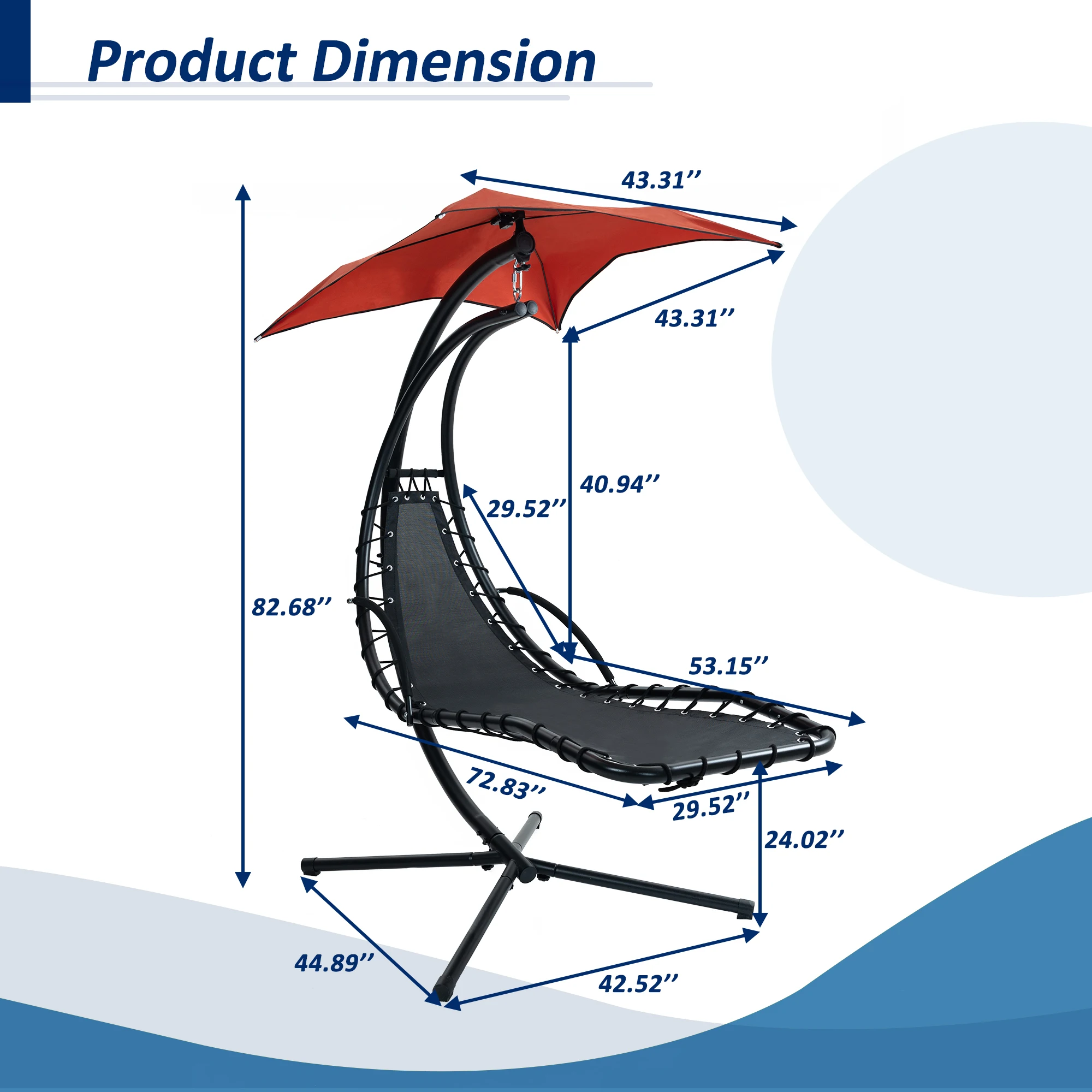 LZBEITEM Hanging Chaise Lounger with Removable Canopy, Outdoor Swing Chair with Built-in Pillow, Hanging Curved Chaise Lounge