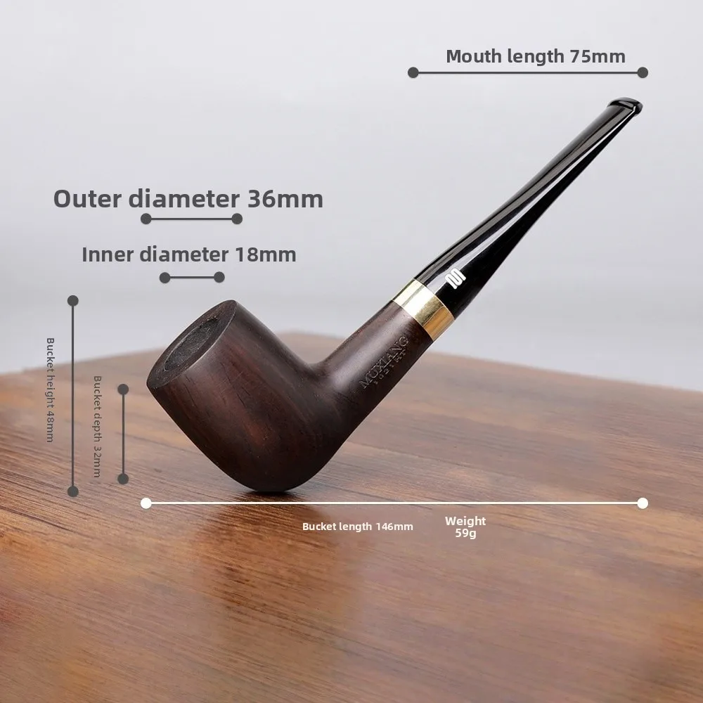 

Solid Wood Smoking Pipe Ebony Tobacco Pipe with Copper Bowl Handcrafted Straight Pipe for Men