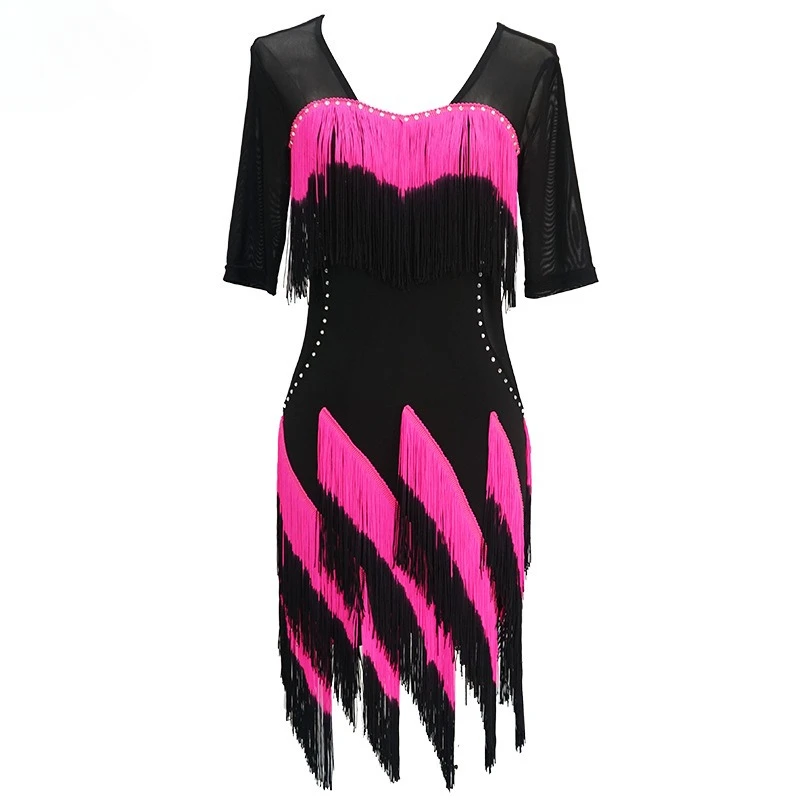 جديد اللاتينية ملابس رقص الساخن الماس الرقص المنافسة أداء زي التغيير التدريجي مهدب فستان المرأة #5