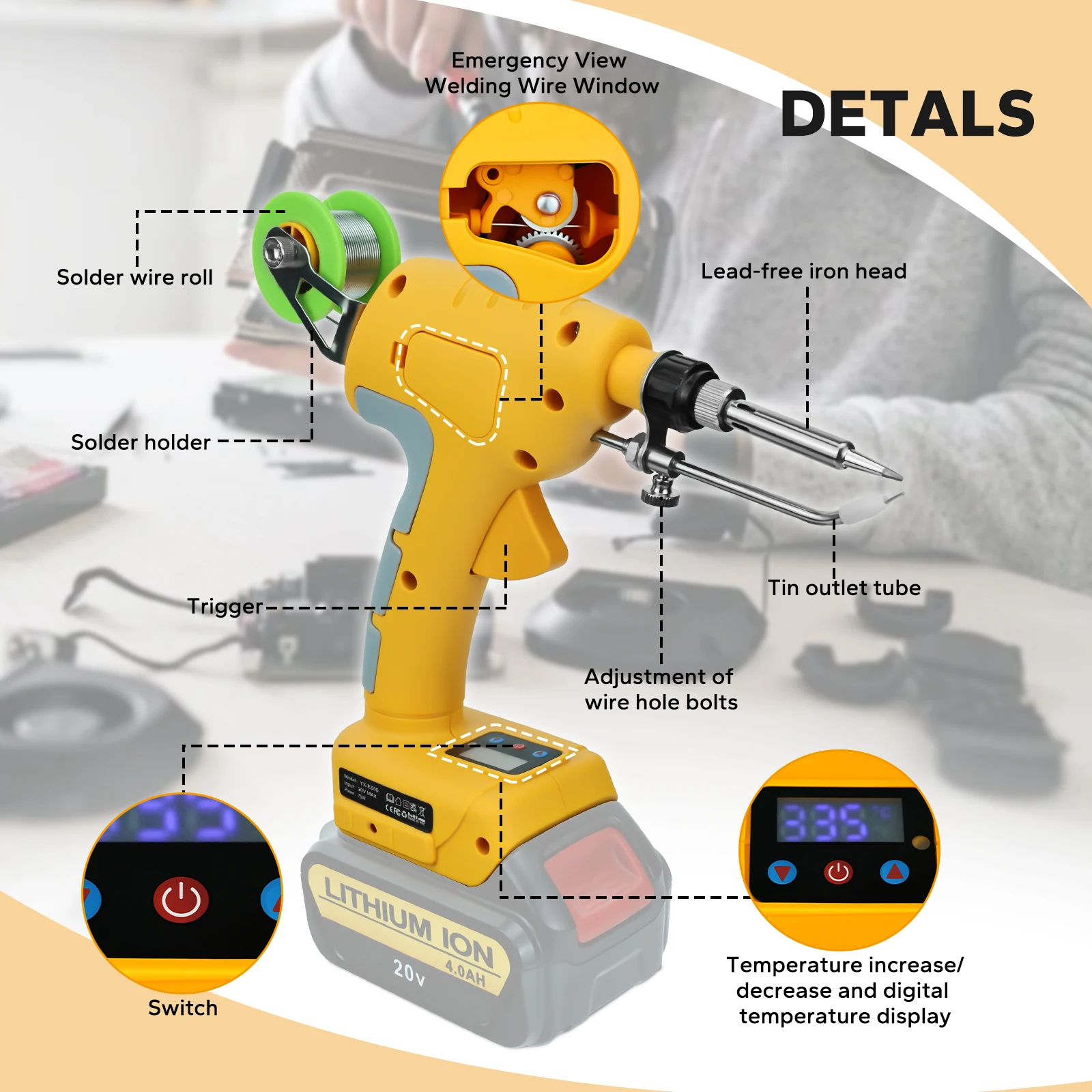 75W Cordless Soldering Iron Kit for Dewalt 18-20V Li-ion Battery Fast Welding Tools With Digital Display Electric Solder Gun