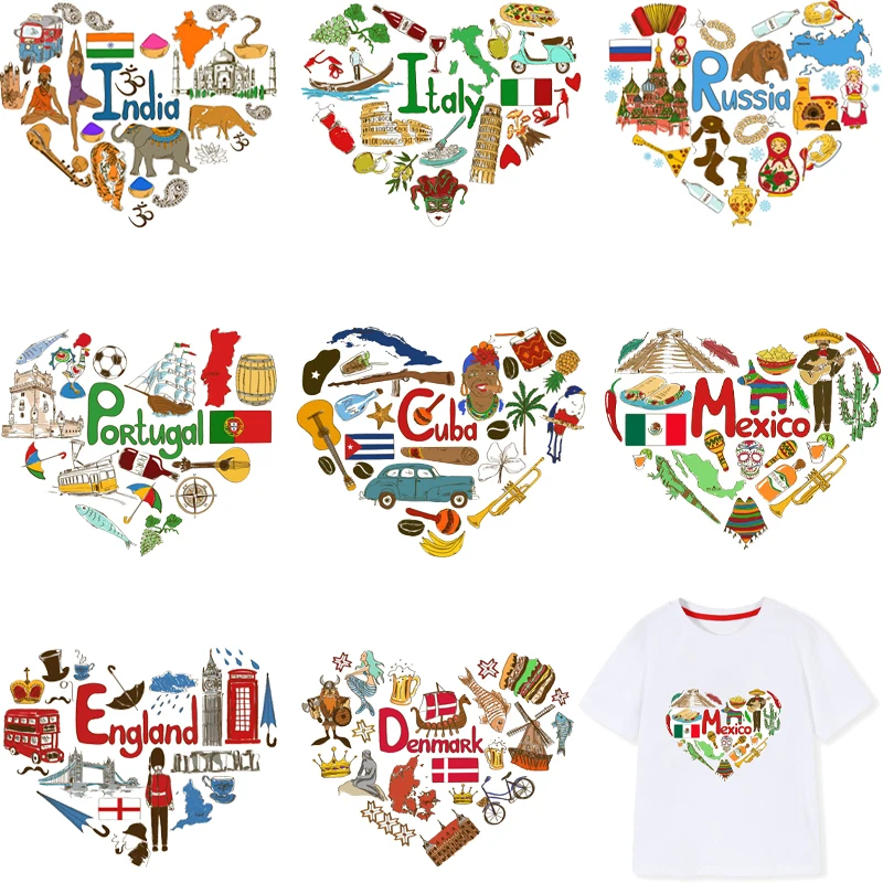 Cute Animal Flag Letter Boy Girl T-shirt naklejki Diy żelazko na transfery łatki Love Country naprasowanka na ubrania