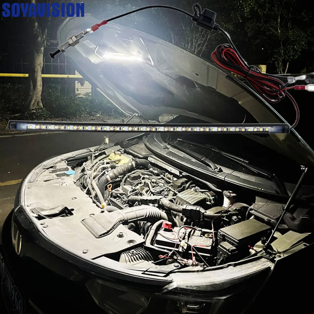

12V Universal Under Hood Engine Repair White LED Light Bar With Auto On/Off Switch Car SUV Offroad Pickup Work Inspection Light