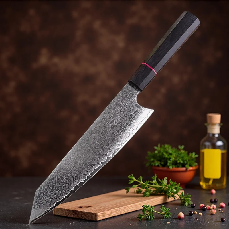 Faca Profissional de Damasco para Carne, Frutas, Peixe, Churrasco e Desossar, com Cabo G10, Faca de Cozinha em Aço Damasco, Faca de Chef