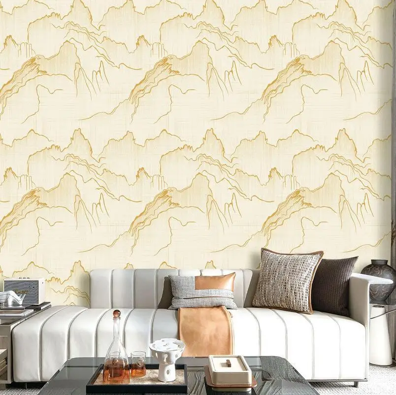 3D النمط الصيني الذهب احباط المشهد خلفية مقاومة للماء للفيلا فندق مطعم غرفة المعيشة خلفية PVC ورق حائط في #3