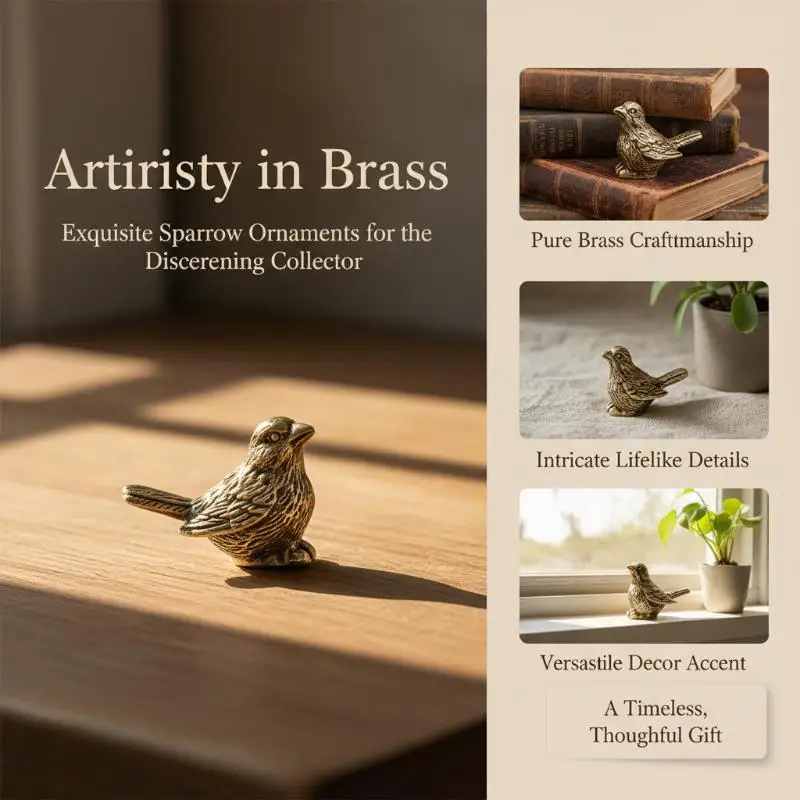 Brass Sparrow Bird Figurine Tea Pet Handmade Metal Ornament for Home Garden Desktop Tea Ceremony Decor Gift