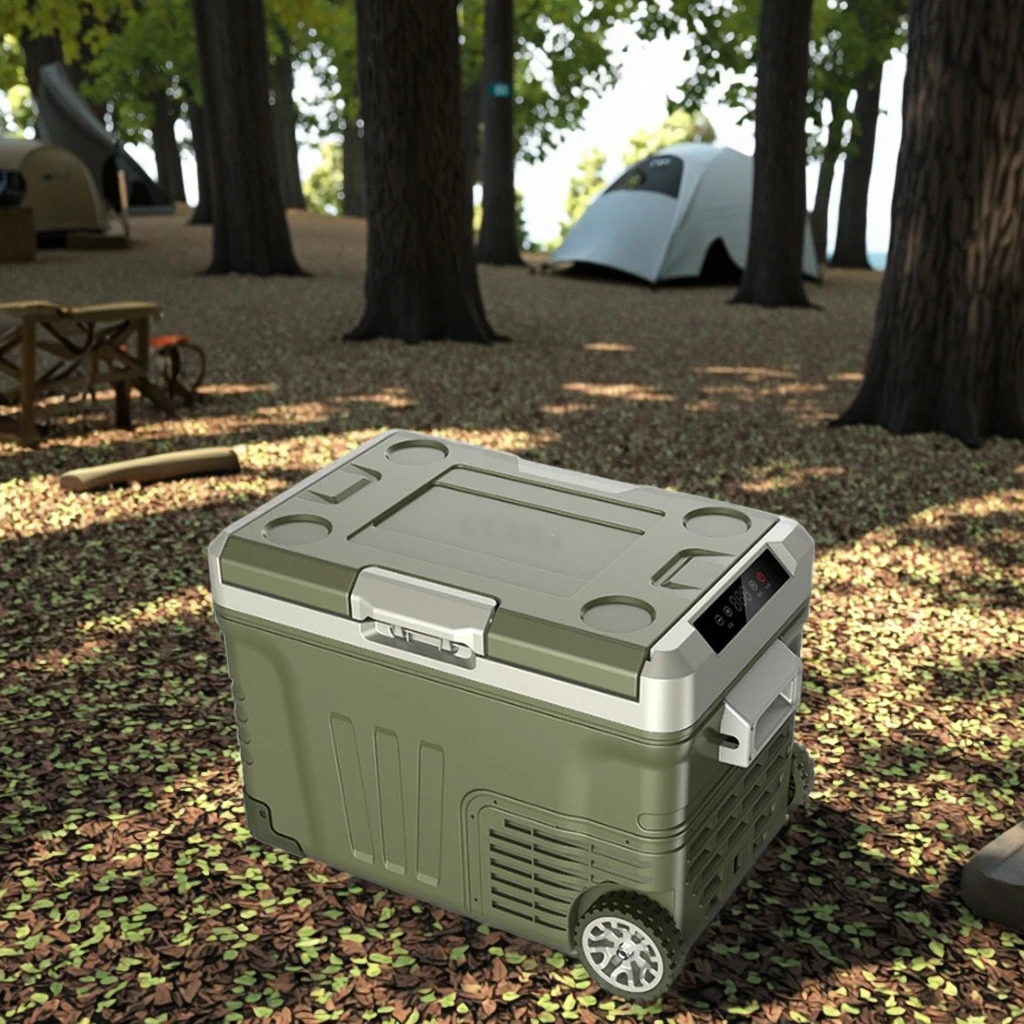 Outdoor Camping 50L Portable Car Refrigerator Car Freezer Refrigerator with Wheels & Basket for Travel, RV Camp Cooler Box