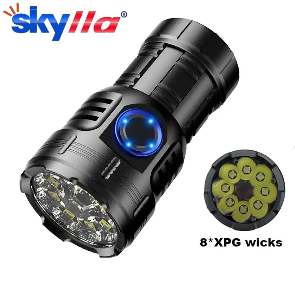 Powerful Mini LED Flashlight 8 * XPG Beads Tail Magnet Torch Type-C Rechargeable Outdoor Multifunctional Camping Emergency Lamp