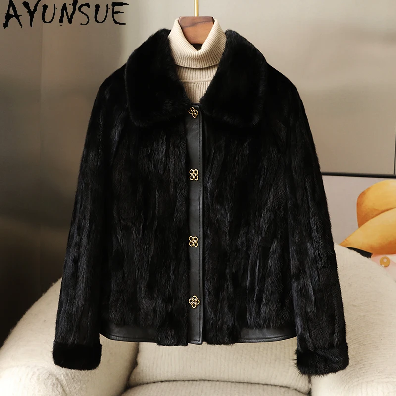 AYUNSUE Cappotti di pelliccia di visone naturale per donna 2025 Cappotti e giacche invernali da donna Abbigliamento casual Cappotti donna di alta qualità Ropa Mujer