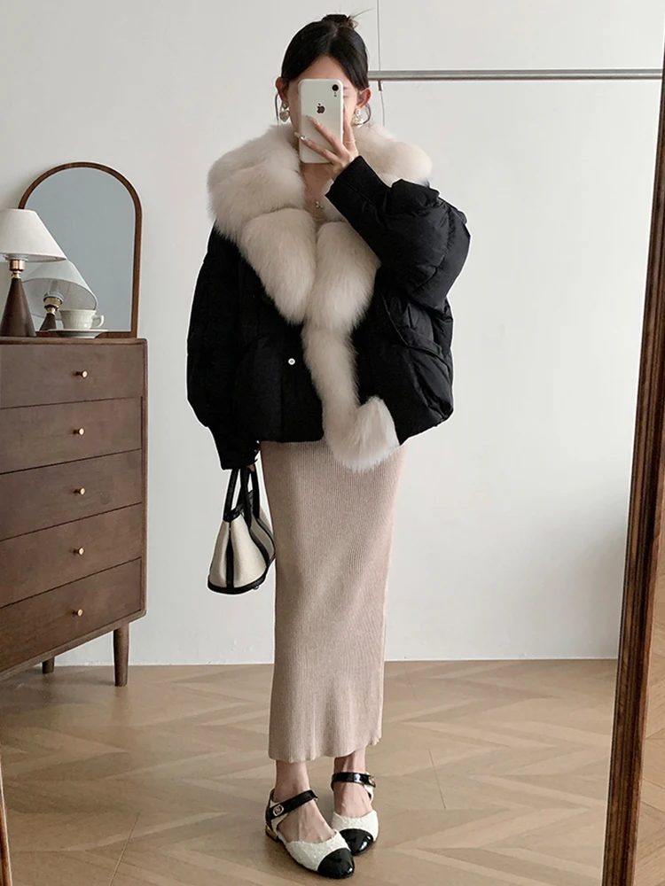 2024 Nowa moda Zimowy kołnierz z naturalnego futra lisa Kurtka z gęsiego puchu Luksusowe kurtki puchowe dla kobiet Odzież parka