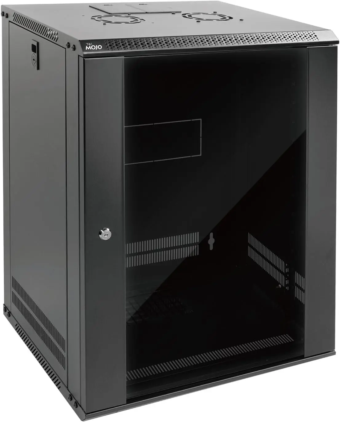 

15U Wall Mount Rack Network Cabinet for 19" IT Equipment,with Lockable Glass Door and Side Panels,Cooling Fan,17.7inch Depth,Bla