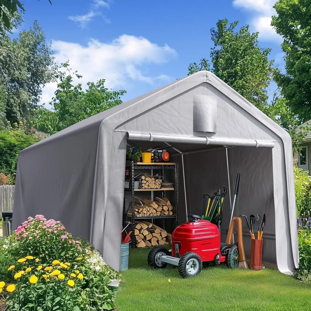 

Heavy Duty 10x15FT Carport Shelter with Roll-Up Mesh Windows & Reinforced Frame, Portable Garage Canopy for Motorcycle