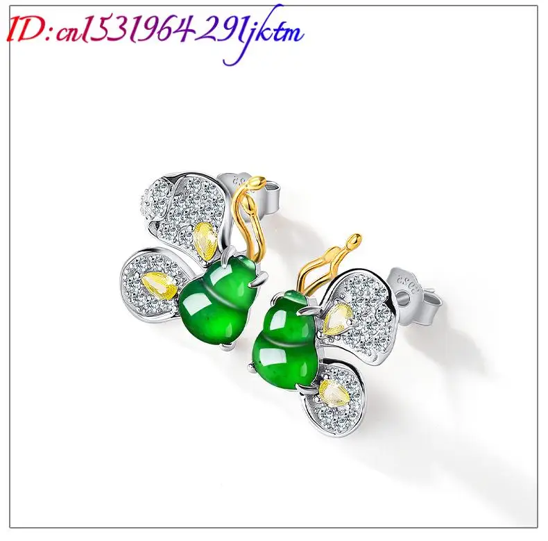 Green Burmese Jadeite Butterfly Earrings Designer Gifts for Women Natural Burmese Jade 925 Silver Charm Jewelry Amulet view 5