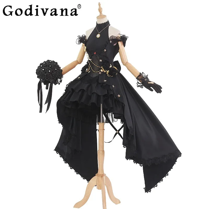 

Black Holloweens Cosplay Costume for Women High Waist Wedding Dress with Wig Female Christmas Party Role Play Cos Dress