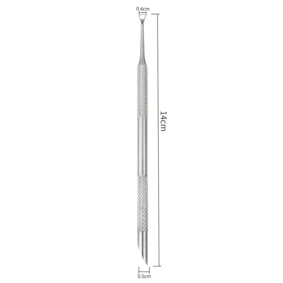 Palito de acero inoxidable de doble extremo para manicura, removedor de cutículas, lima de uñas biselada, cabeza circular biselada, empujador de cutículas 6