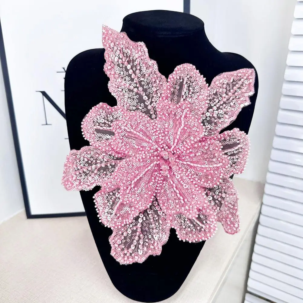 Floral Accessory Elegant 3d Flower Corsage for Sweater Dress Blouse Diy Stitching Patch Bead Sequin Decor Clothing for Wedding