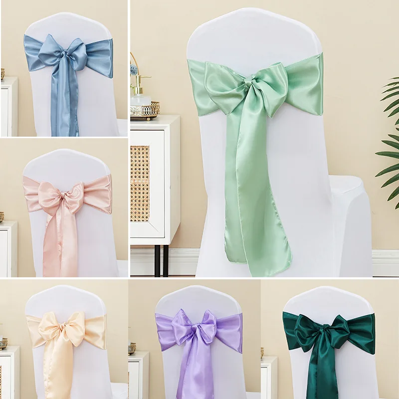 

24PCS Luxury Satin Chair Bow Sashes Wholesale Soft Universal Chair Sashes Birthday Party Wedding Hotel Banquet Home Decorations
