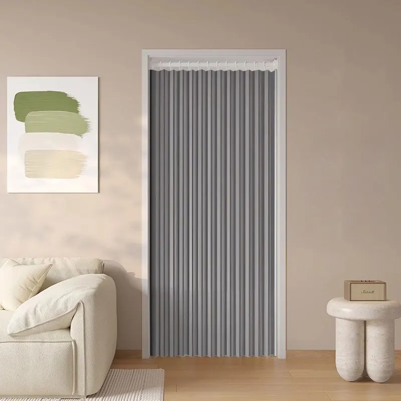 Accordion Folding Door Curtain, Pleated Room Divider Partition Wall, Retractable Fabric Privacy Screen Cover for Air Conditioner view 4