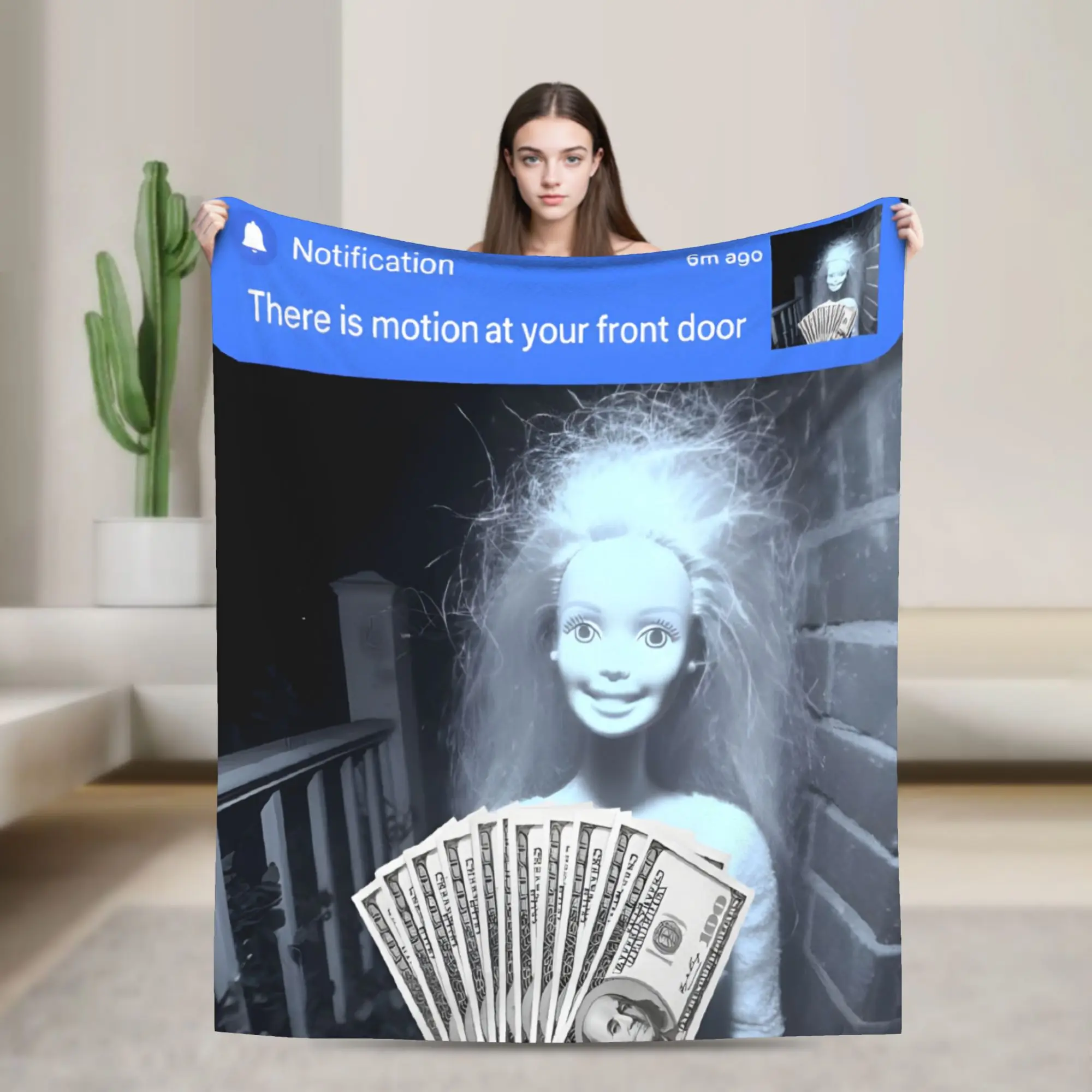 Comfortable doll face meme there is motion at your front door  Blanket Home Decorative  Blanket Throw Super Warm Fleece for Car