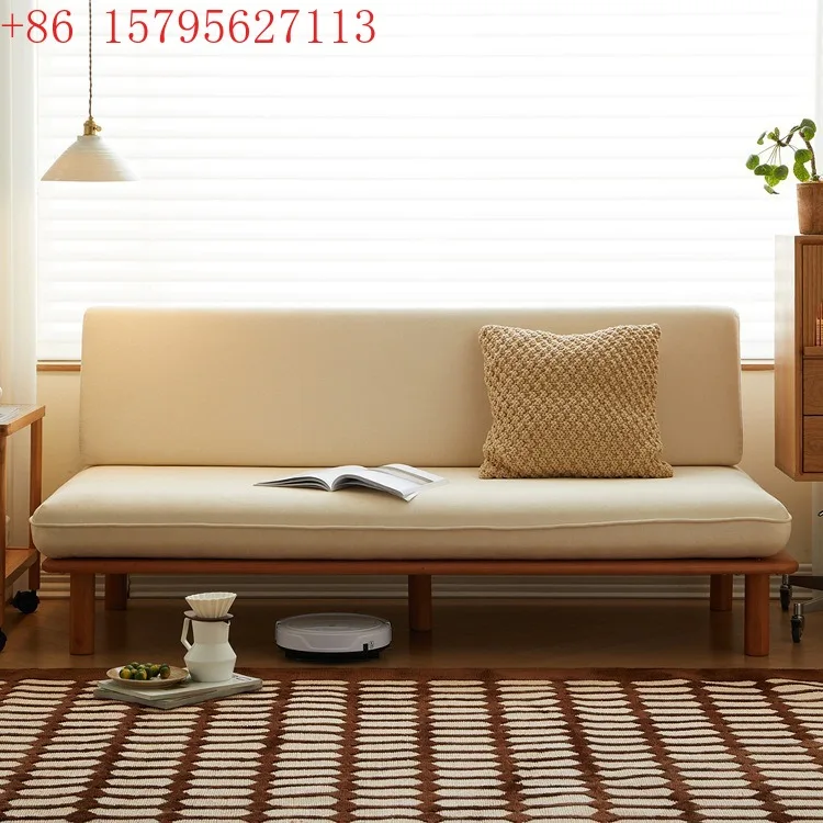 

Диван из массива дерева для гостиной, малогабаритной квартиры, без подлокотников, двойной, в ретро-стиле, раскладной диван-кровать.