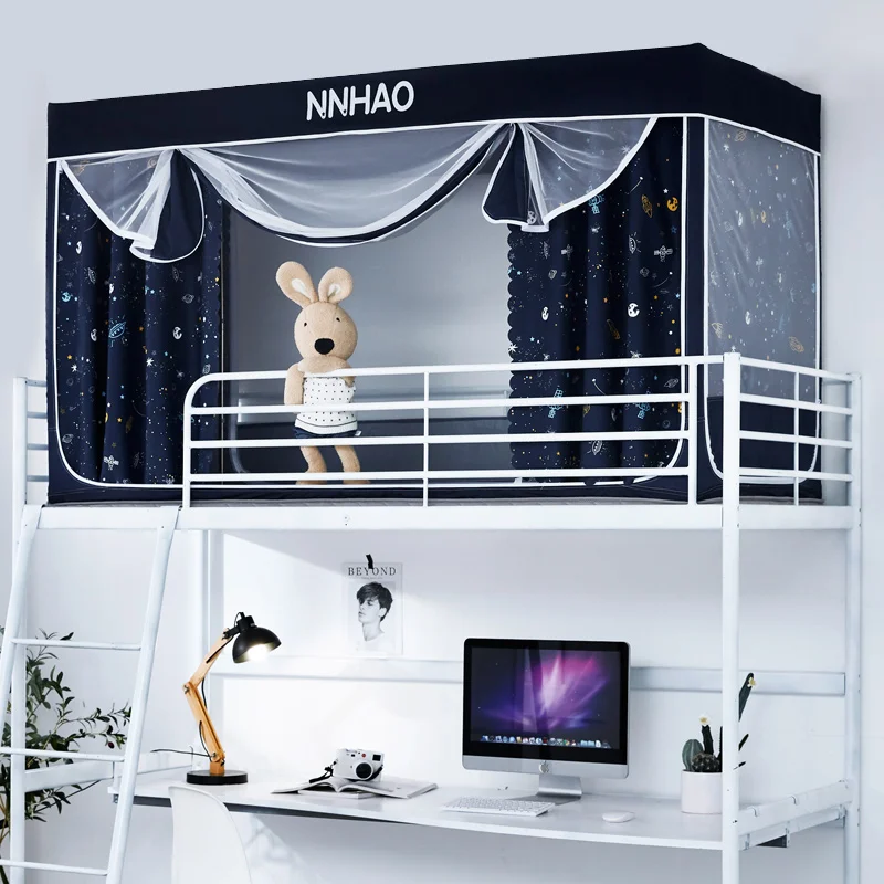 Mosquito Net Integrated Student Bedroom Light Blocking Upper Berth Lower Bunk Men and Women Bunk Bed Four Doors with Bracket