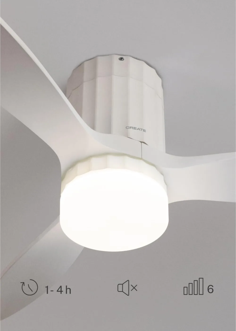 CREATE / WINDCALM LINE/Ventilador de techo con luz blanco y liyas verticales con Wifi y mando / 40W، Silencioso، Ø132 سم، 6 vel