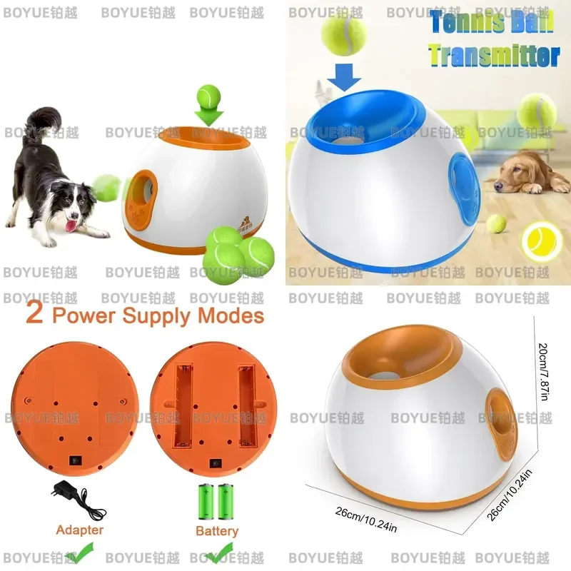 Dog Pet Toys Tennis Launcher Automatic Throwing Machine Pet Ball Throw Device 3/6/9m Section Emission with 3 Balls Dog