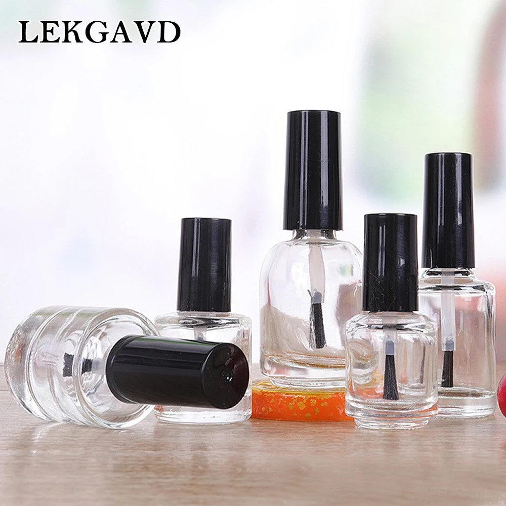 5/10/15ml Empty Nail Polish Glass Bottle Clear Portable Nail UV Gel Container Refillable Bottle Square Round Cosmetic Tube