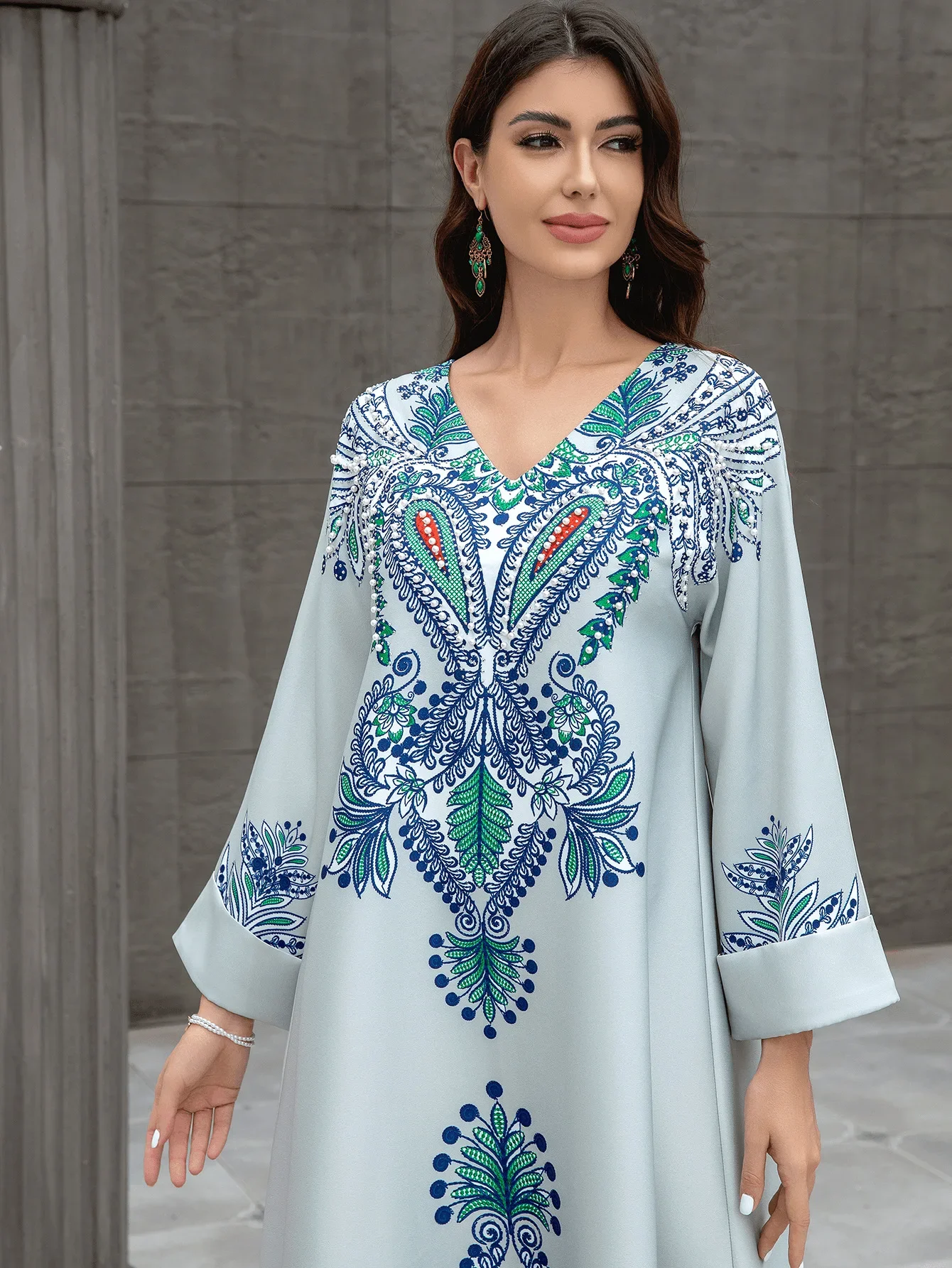 Eid Moslim Abaya Voor Vrouwen Print Jurken Jalabiya Parels Vestidos Arabische Islam Lang Gewaad Ramadan Marokko Dubai Abaya Kaftan 2026