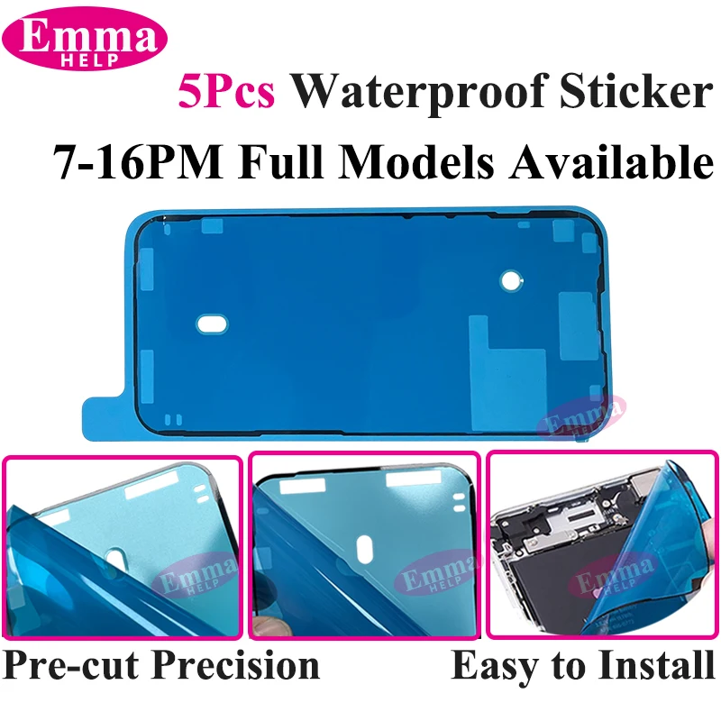 5 piezas sticker impermeable para iPhone 16 15 14 13 12 11 Pro Max XR XS 8 7 Plus, adhesivo de sellado 3M, cinta precortada para marco de pantalla LCD, pegamento