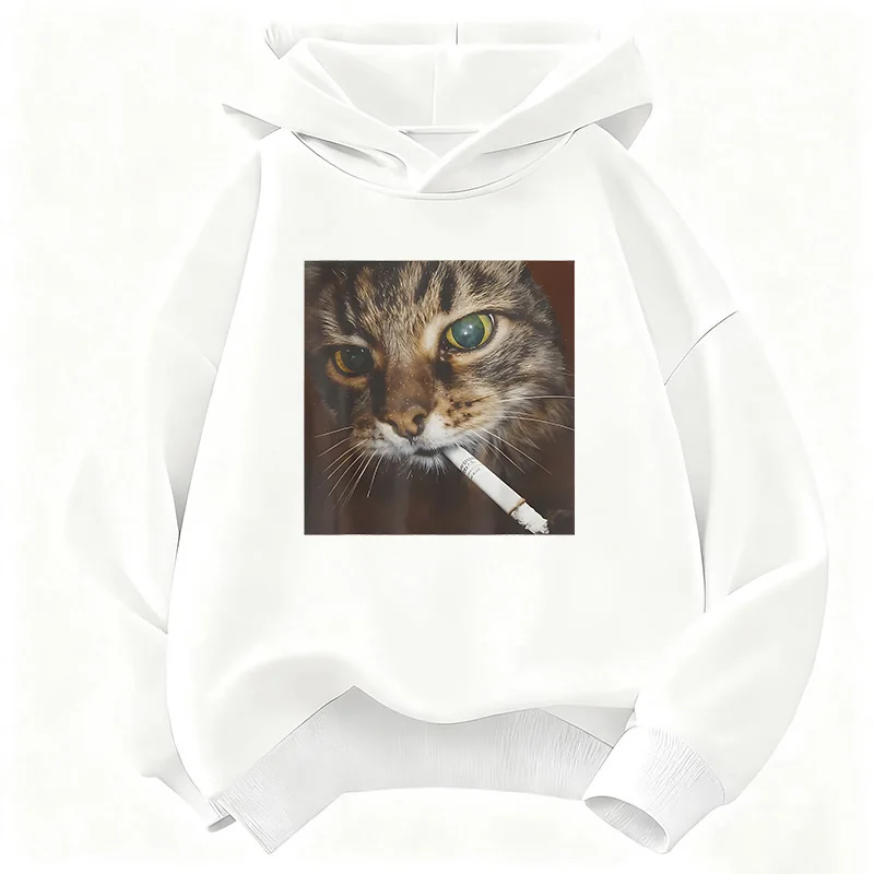 

Худи в стиле хип-хоп с ретро-дизайном «Кот, курящий сигарету», винтажный дизайн, детская толстовка, милая толстовка с капюшоном для мальчиков и девочек, осенне-зимние повседневные худи