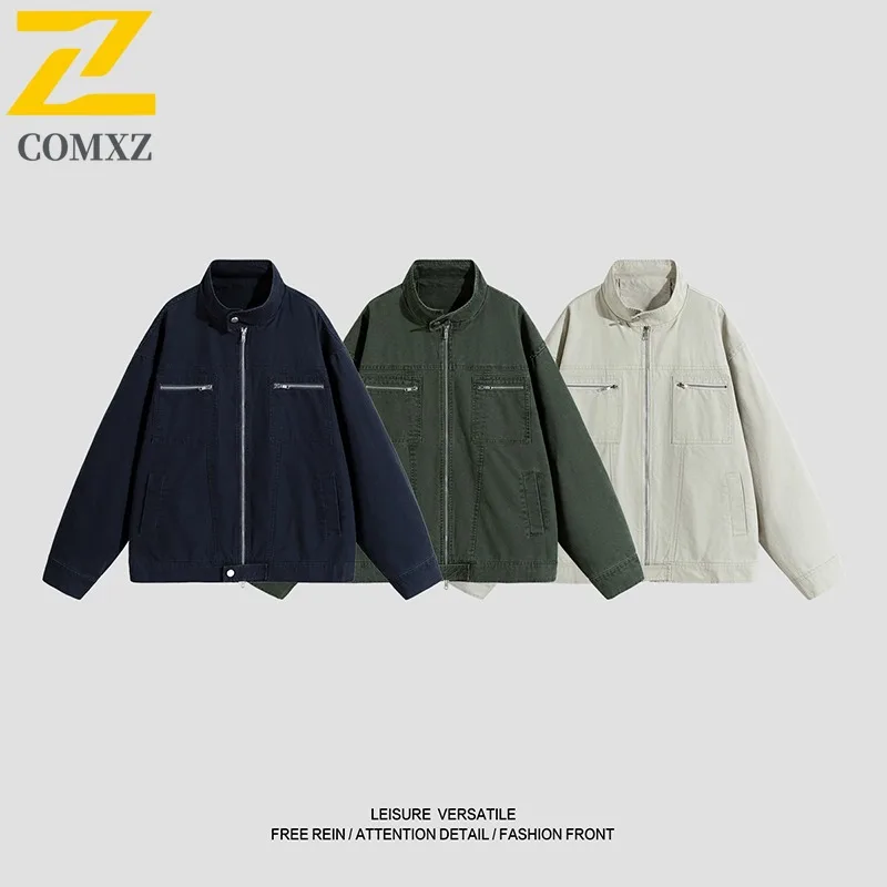 COMXZ الرجال السترات القطنية فضفاضة الوقوف طوق الخريف عارضة أزياء السفر التخييم سترة واقية سترة المشي معطف عالي الجودة
