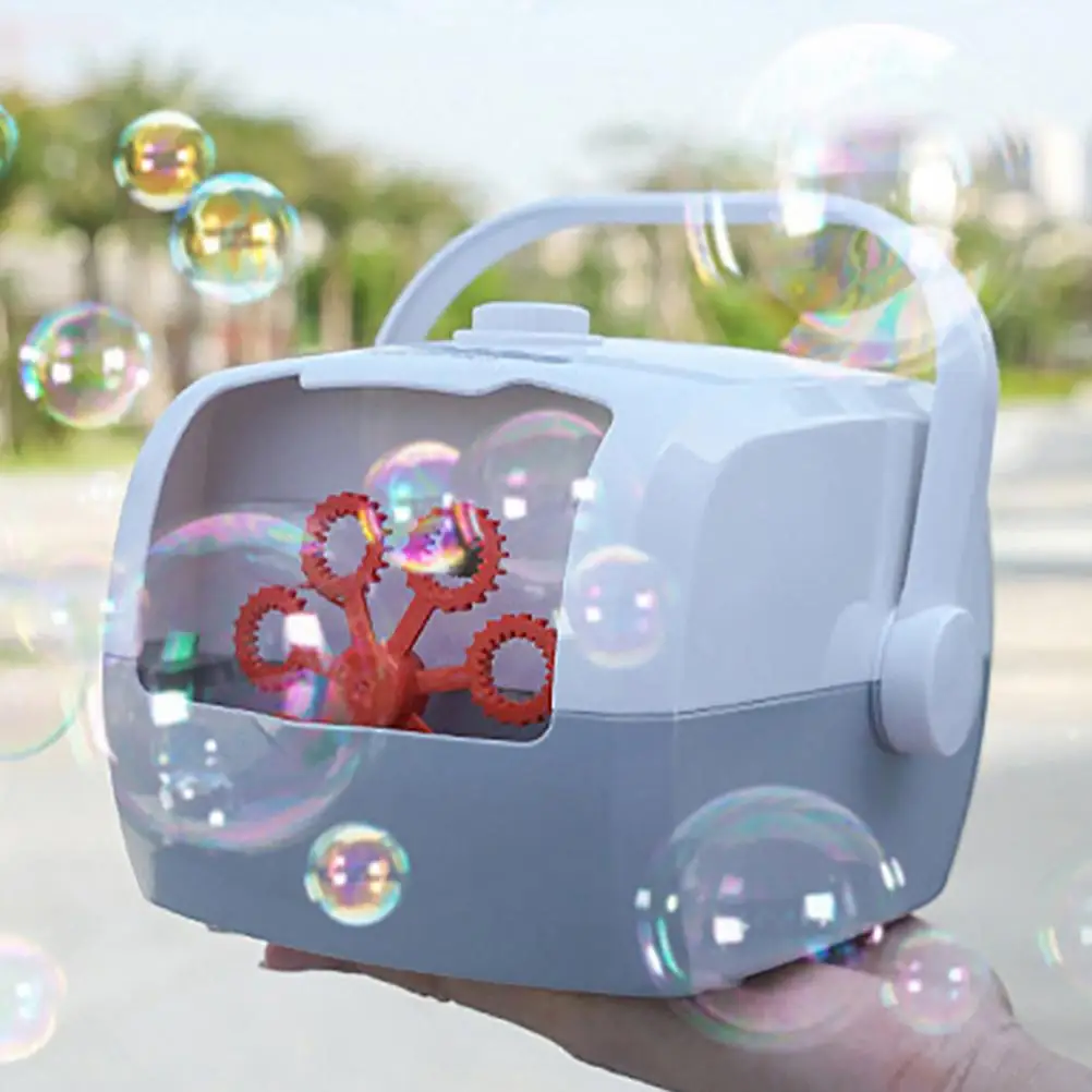 Macchina per bolle Ventilatore Macchina elettrica in plastica Divertimento per la famiglia Design leggero Macchina per bolle per bambini Gioca all'aperto