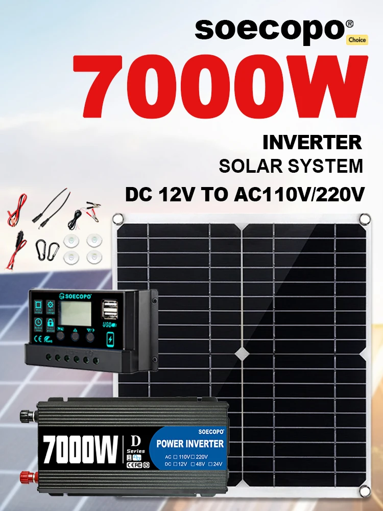 7000W omvormerkit 12V 110V220V 300W zonnepaneel 100A controller en batterijlader voor schuur/verlichting/kamperen, eenvoudige installatie - afbeelding 2