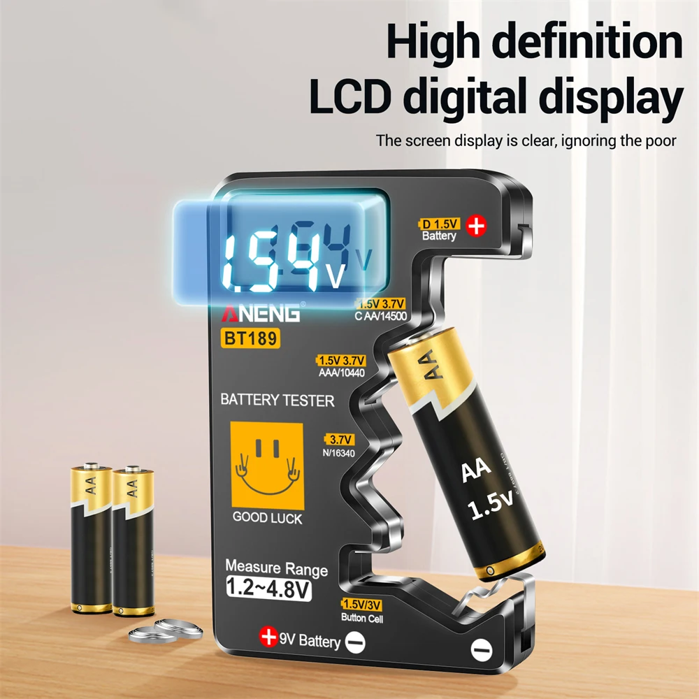 BT189 Button Cell Battery Tester LCD Display Universal Battery Checker for AA AAA 9V 1.5V/3V Button Cell Batteries Tester Tools