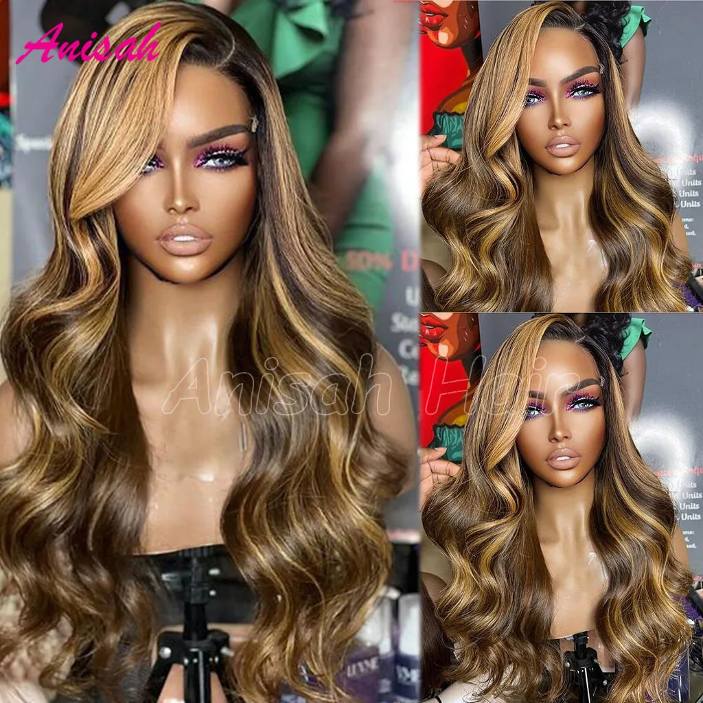 

Body Wave 13x4 Ombre Highlight HD Transparent Lace Frontal Wigs 4/27 Colored Wigs Lace Front Human Hair Wigs for Women