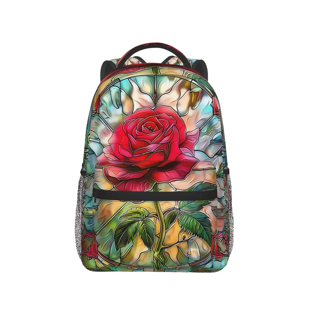 

Stained Glass Red Rose Diamond Backpack Hot Sale Daypack Large Capacity Kids BookBag School Bag Shoulder Bags for Men Women