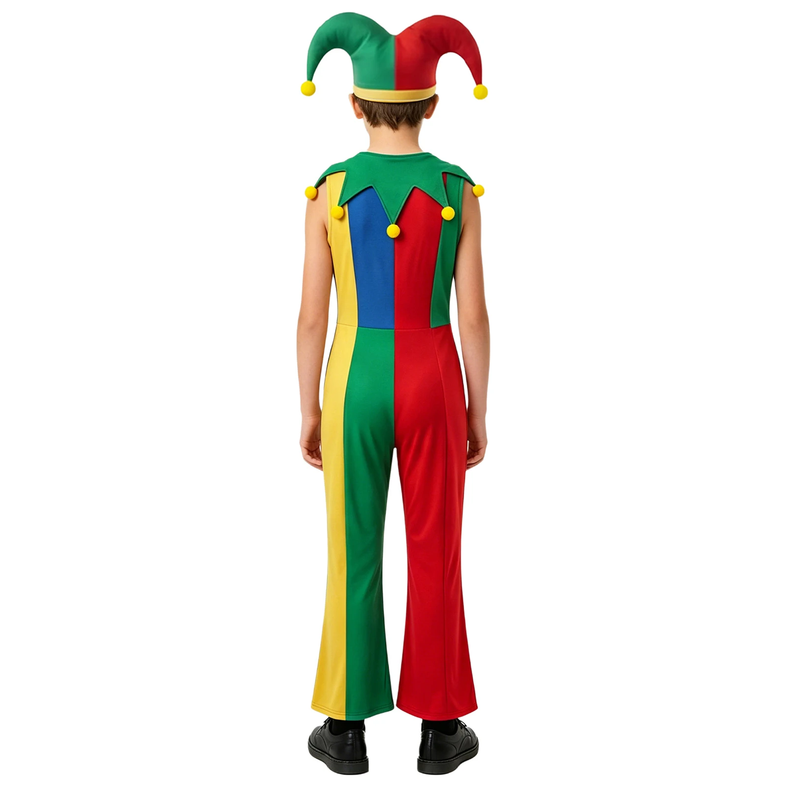 Girls Clown Costume Set 2 Pieces Circus Costume Sleeveless Long Bell Pants Jumpsuit Bodysuit and Clown Hat for Stage Performance