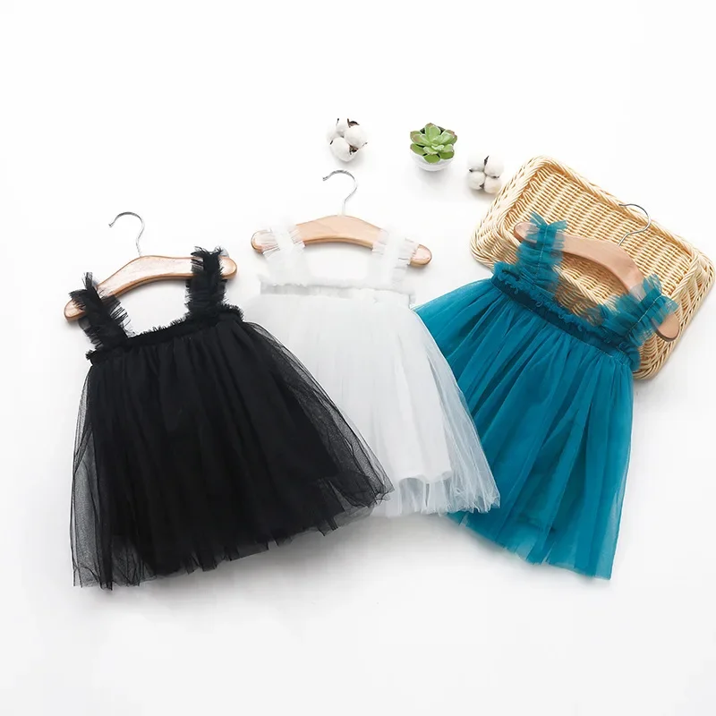 Summer Girl Solid Color Camisole Tulle Skirt Baby Puffy Princess Skirt Kid Strapless Camisole Outfit Fashion Children Dress
