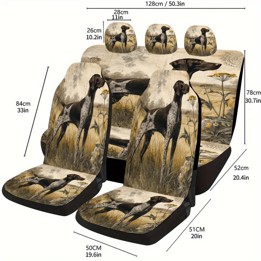 German Shorthaired Pointer Countryside Landscape Theme Car Seat Cover Set, Suitable For Most Cars, Fashionable And Trendy Unique