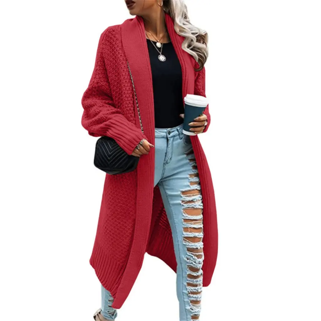 

Women's Fashion Long Cardigan Bat Sleeve Sweater Coat European American Style Casual Comfortable Knitwear