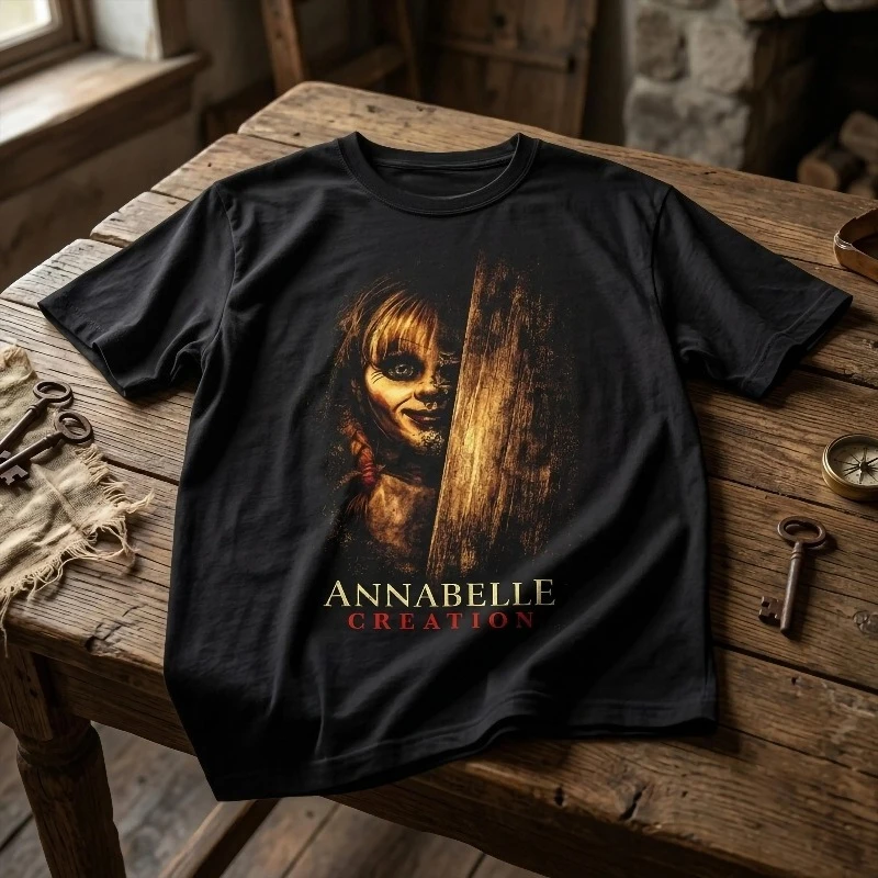 Annabelle Creation Horror T-Shirt, Vintage 90s Creepy Doll Graphic Tee Summer Unisex Loose and Breathable Cotton T-shirt Top