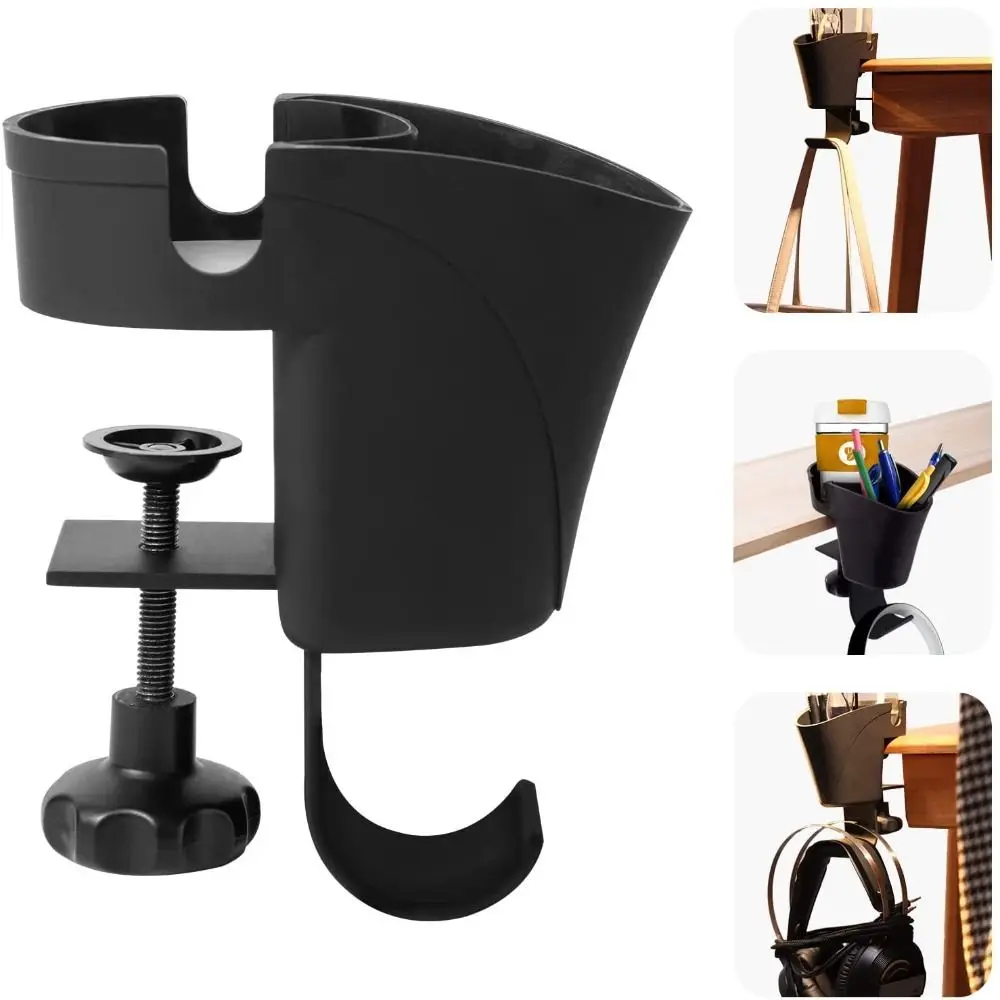 

Multifunctional ABS 3 in 1 Cup Holder Easy Clamp Detachable Clip on Cup Holder Space-Saving Black Detachable Cup Stand Chair